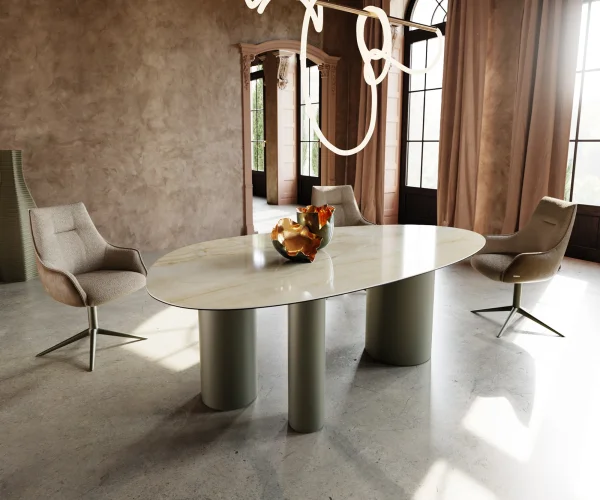 Esstisch Edge Oval 220x120 Keramik Iris FMG Onice Oro Troa Metall Effektfinish Titan