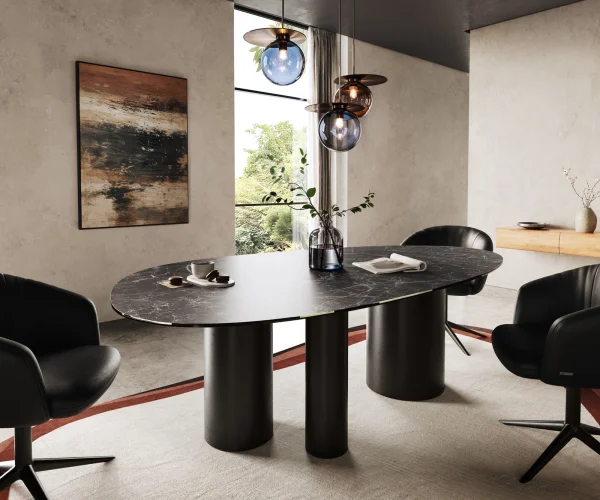 Esstisch Edge Oval 220x120 Keramik Laminam® Nero Greco Anthrazit Troa Metall Schwarz