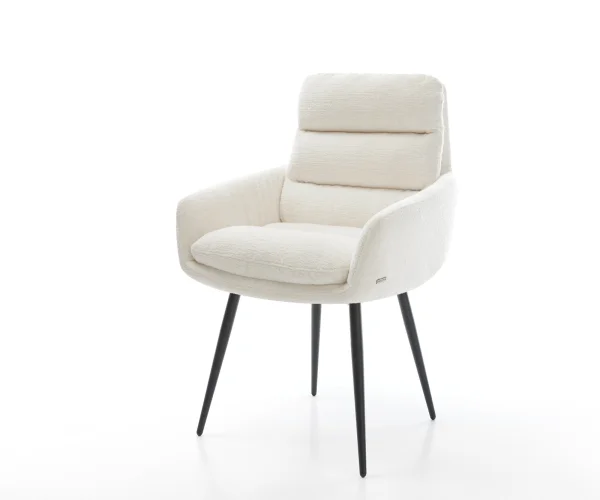 Esszimmerstuhl Abelia-Flex mit Armlehnen Bouclé Soft Beige 4-Fuß konisch Schwarz
