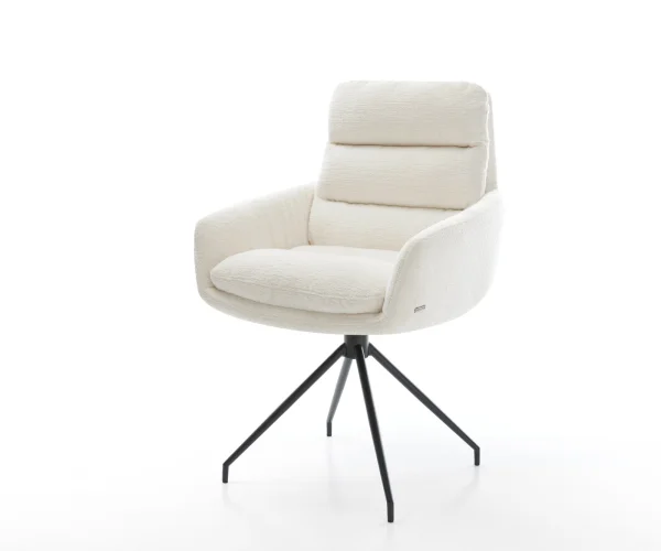 Esszimmerstuhl Abelia-Flex mit Armlehnen Bouclé Soft Beige Kreuzgestell konisch Schwarz