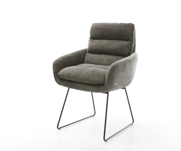 Esszimmerstuhl Abelia-Flex mit Armlehnen Bouclé Soft Schlamm Kufengestell Schwarz