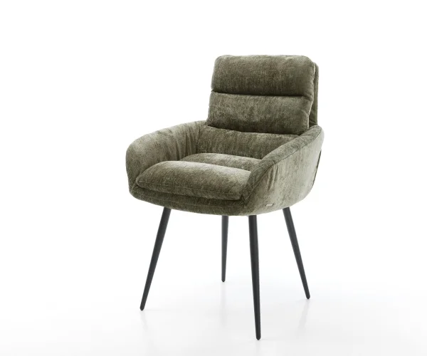Esszimmerstuhl Abelia-Flex mit Armlehnen Chenille Olive 4-Fuß konisch Schwarz