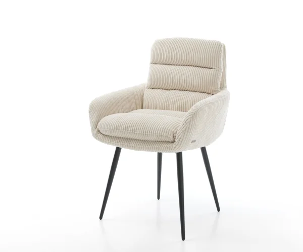 Esszimmerstuhl Abelia-Flex mit Armlehnen Cord Beige 4-Fuß konisch Schwarz