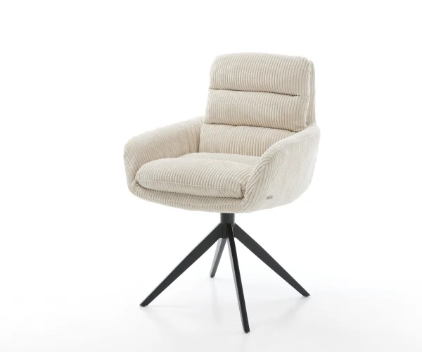 Esszimmerstuhl Abelia-Flex mit Armlehnen Cord Beige Kreuzgestell breit Schwarz