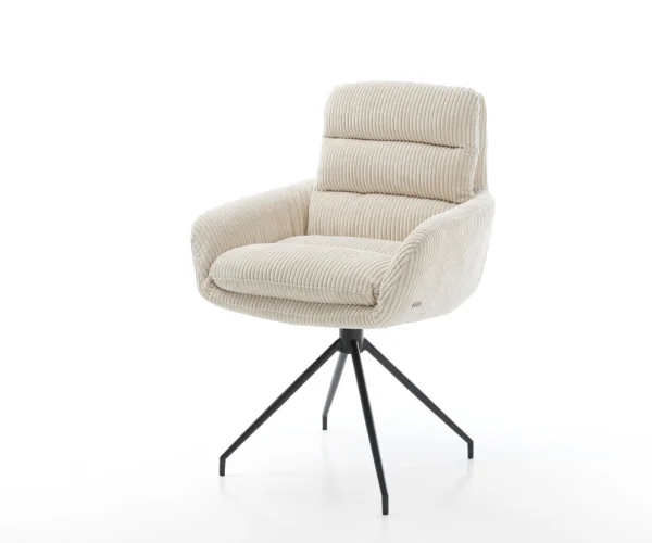 Esszimmerstuhl Abelia-Flex mit Armlehnen Cord Beige Kreuzgestell konisch Schwarz