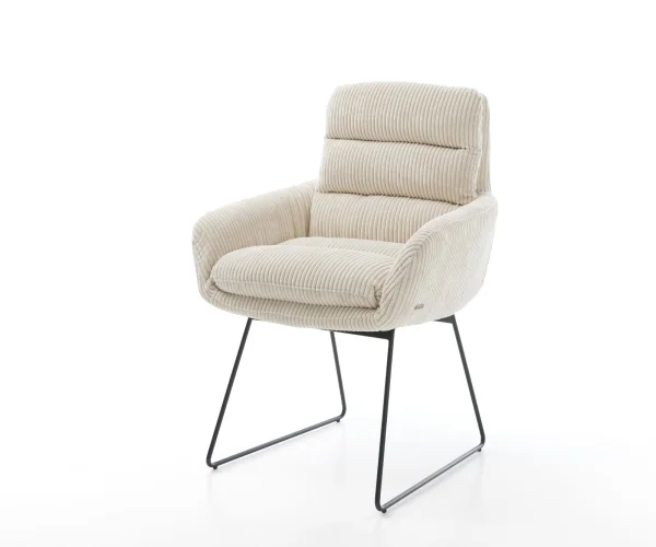 Esszimmerstuhl Abelia-Flex mit Armlehnen Cord Beige Kufengestell Schwarz