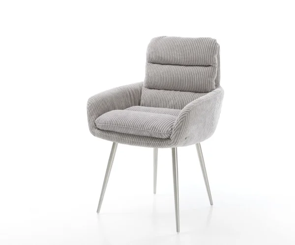Esszimmerstuhl Abelia-Flex mit Armlehnen Cord Silbergrau 4-Fuß konisch Edelstahl