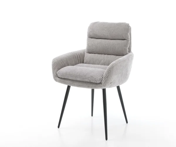Esszimmerstuhl Abelia-Flex mit Armlehnen Cord Silbergrau 4-Fuß konisch Schwarz