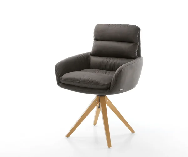 Esszimmerstuhl Abelia-Flex mit Armlehnen Mikrofaser Anthrazit Vintage Holzgestell kantig Natur