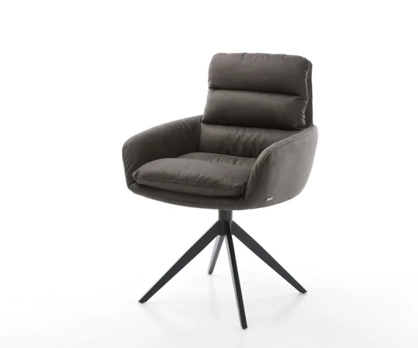 Esszimmerstuhl Abelia-Flex mit Armlehnen Mikrofaser Anthrazit Vintage Kreuzgestell breit Schwarz