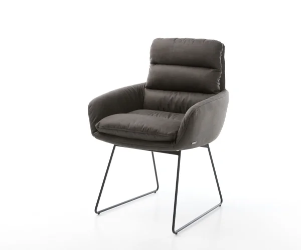 Esszimmerstuhl Abelia-Flex mit Armlehnen Mikrofaser Anthrazit Vintage Kufengestell Schwarz