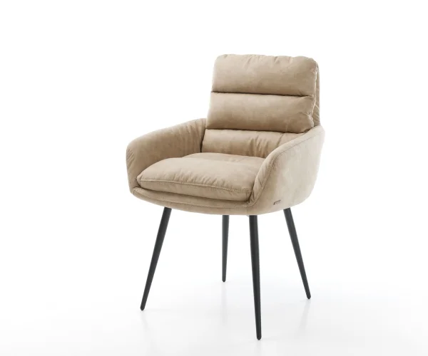 Esszimmerstuhl Abelia-Flex mit Armlehnen Mikrofaser Beige Vintage 4-Fuß konisch Schwarz