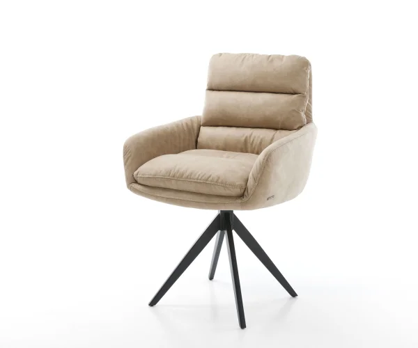 Esszimmerstuhl Abelia-Flex mit Armlehnen Mikrofaser Beige Vintage Kreuzgestell kantig Schwarz
