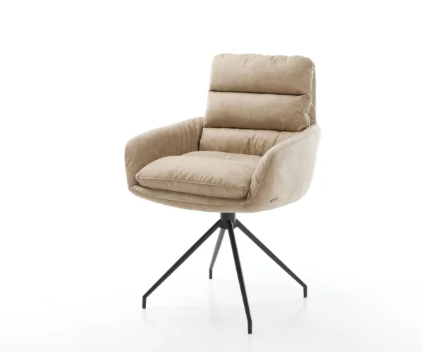 Esszimmerstuhl Abelia-Flex mit Armlehnen Mikrofaser Beige Vintage Kreuzgestell konisch Schwarz