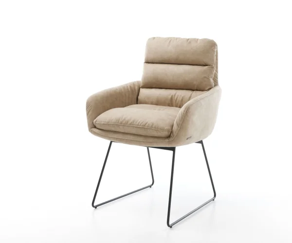 Esszimmerstuhl Abelia-Flex mit Armlehnen Mikrofaser Beige Vintage Kufengestell Schwarz