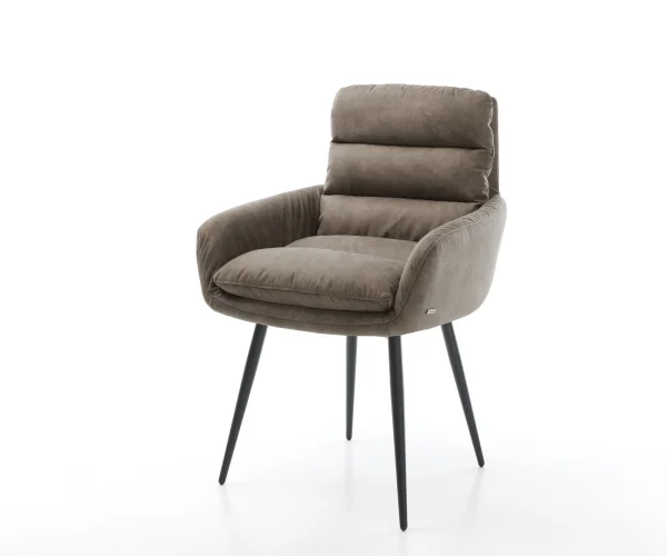 Esszimmerstuhl Abelia-Flex mit Armlehnen Mikrofaser Taupe Vintage 4-Fuß konisch Schwarz