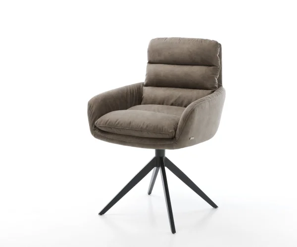 Esszimmerstuhl Abelia-Flex mit Armlehnen Mikrofaser Taupe Vintage Kreuzgestell breit Schwarz