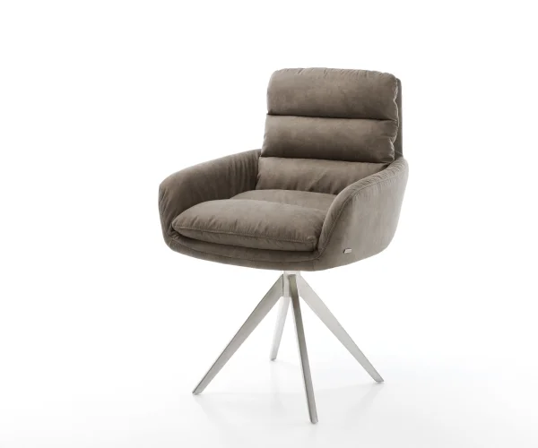 Esszimmerstuhl Abelia-Flex mit Armlehnen Mikrofaser Taupe Vintage Kreuzgestell kantig Edelstahl