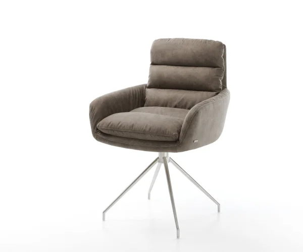 Esszimmerstuhl Abelia-Flex mit Armlehnen Mikrofaser Taupe Vintage Kreuzgestell konisch Edelstahl