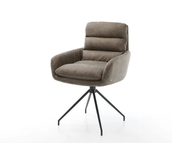 Esszimmerstuhl Abelia-Flex mit Armlehnen Mikrofaser Taupe Vintage Kreuzgestell konisch Schwarz
