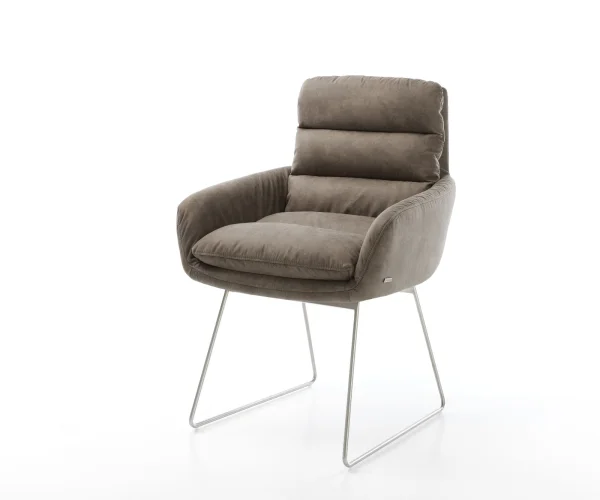 Esszimmerstuhl Abelia-Flex mit Armlehnen Mikrofaser Taupe Vintage Kufengestell Edelstahl