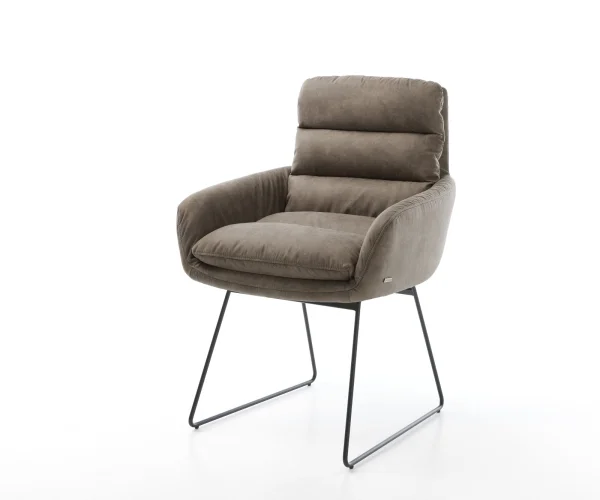 Esszimmerstuhl Abelia-Flex mit Armlehnen Mikrofaser Taupe Vintage Kufengestell Schwarz