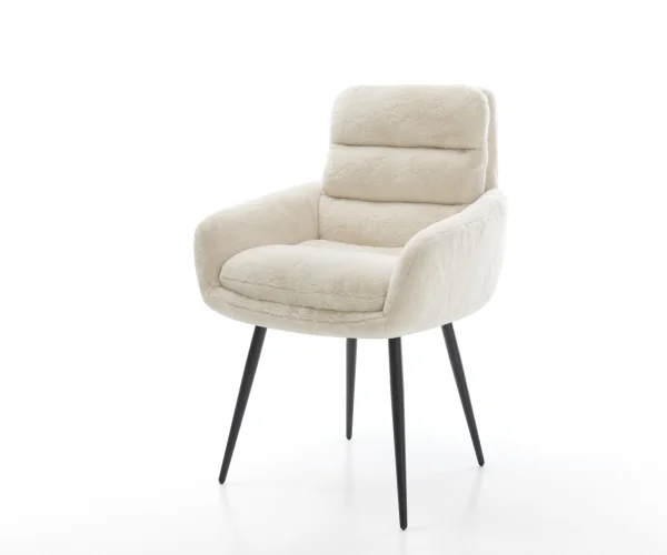 Esszimmerstuhl Abelia-Flex mit Armlehnen Plüsch Creme-Weiß 4-Fuß konisch Schwarz
