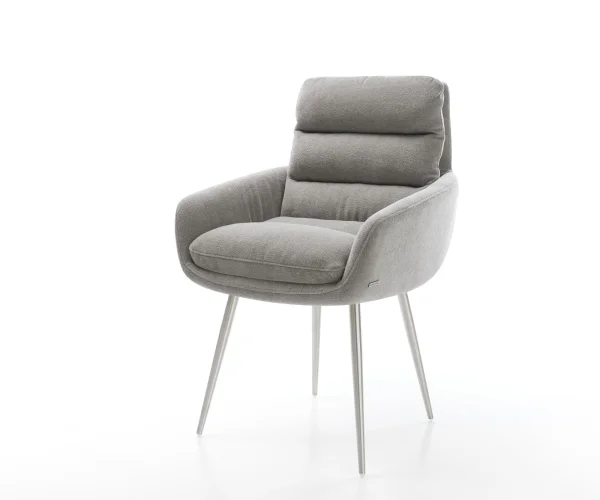 Esszimmerstuhl Abelia-Flex mit Armlehnen Strukturstoff Soft Grau 4-Fuß konisch Edelstahl
