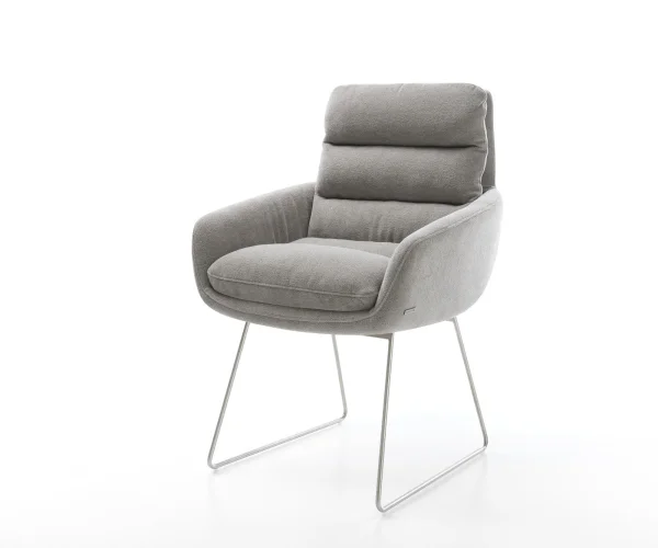 Esszimmerstuhl Abelia-Flex mit Armlehnen Strukturstoff Soft Grau Kufengestell Edelstahl