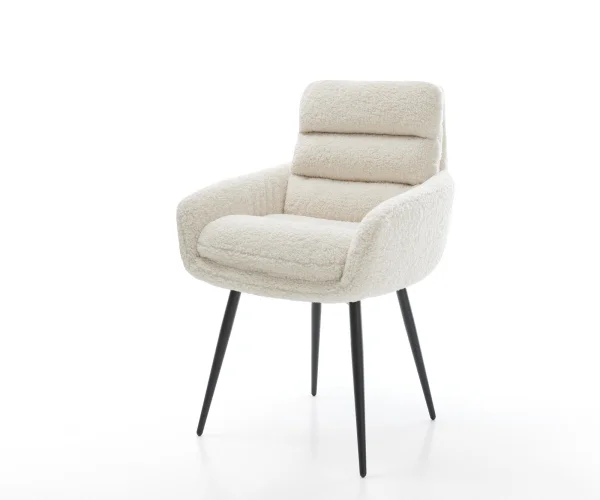 Esszimmerstuhl Abelia-Flex mit Armlehnen Teddystoff Beige 4-Fuß konisch Schwarz