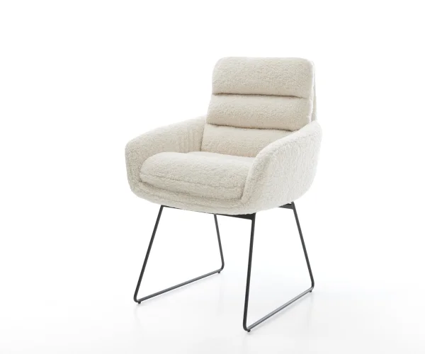Esszimmerstuhl Abelia-Flex mit Armlehnen Teddystoff Beige Kufengestell Schwarz