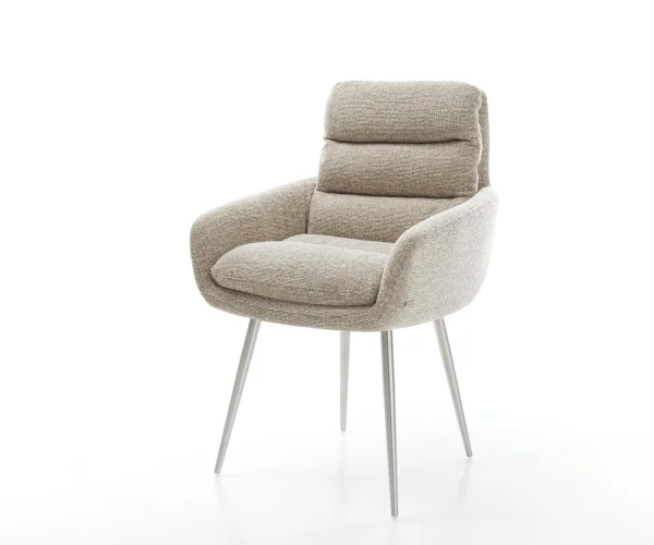 Esszimmerstuhl Abelia-Flex mit Armlehnen Webstoff Soft Beige 4-Fuß konisch Edelstahl