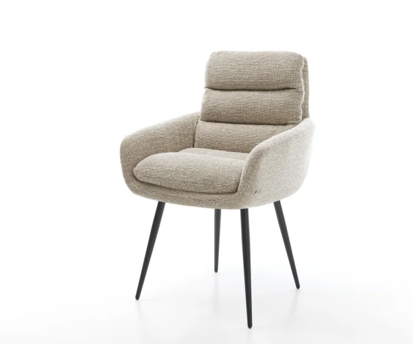 Esszimmerstuhl Abelia-Flex mit Armlehnen Webstoff Soft Beige 4-Fuß konisch Schwarz