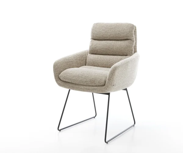 Esszimmerstuhl Abelia-Flex mit Armlehnen Webstoff Soft Beige Kufengestell Schwarz