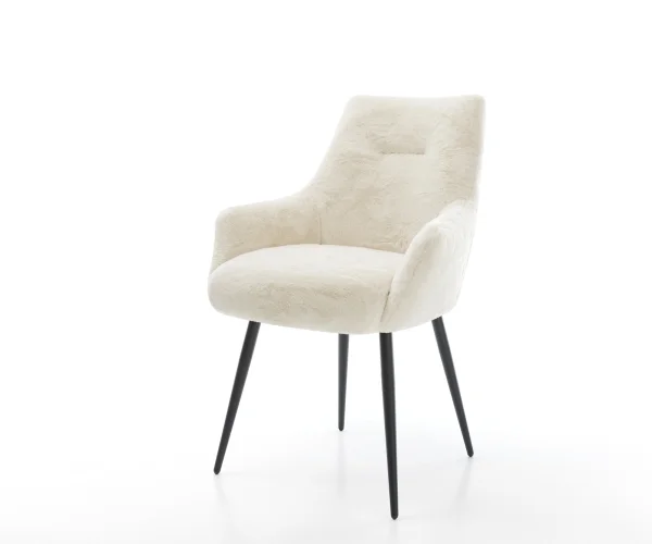 Esszimmerstuhl Alja-Flex mit Armlehnen Plüsch Creme-Weiß 4-Fuß konisch Schwarz Taschenfederkern