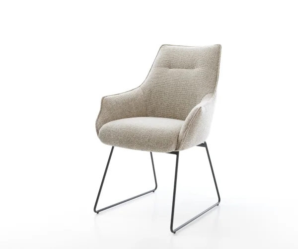 Esszimmerstuhl Alja-Flex mit Armlehnen Webstoff Soft Beige Kufengestell Schwarz Taschenfederkern