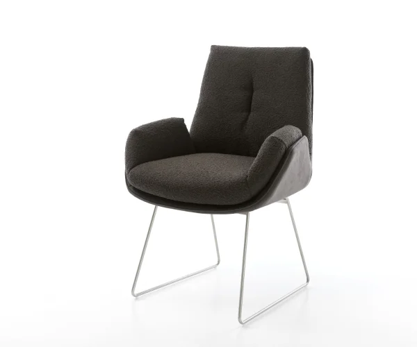 Esszimmerstuhl Clea-Flex Materialmix Schwarz Kufengestell Edelstahl