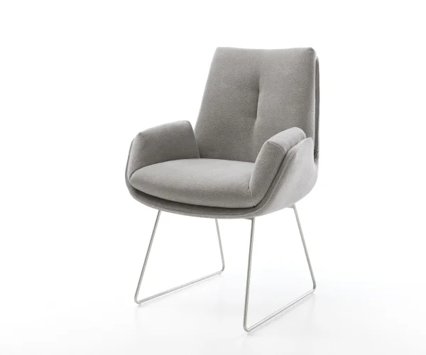 Esszimmerstuhl Clea-Flex Strukturstoff Soft Grau Kufengestell Edelstahl