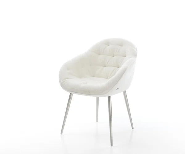 Esszimmerstuhl Gaio-Flex Bouclé Soft Beige 4-Fuß konisch Edelstahl