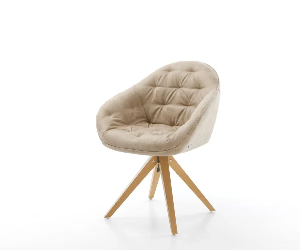 Esszimmerstuhl Gaio-Flex Mikrofaser Beige Vintage Holzgestell kantig Natur