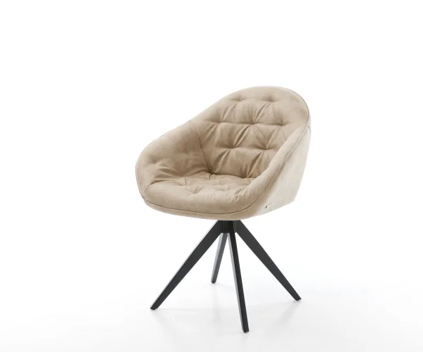 Esszimmerstuhl Gaio-Flex Mikrofaser Beige Vintage Kreuzgestell kantig Schwarz