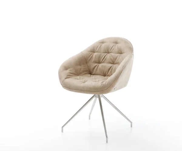 Esszimmerstuhl Gaio-Flex Mikrofaser Beige Vintage Kreuzgestell konisch Edelstahl