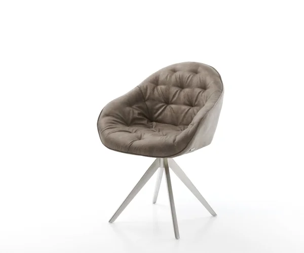 Esszimmerstuhl Gaio-Flex Mikrofaser Taupe Vintage Kreuzgestell kantig Edelstahl