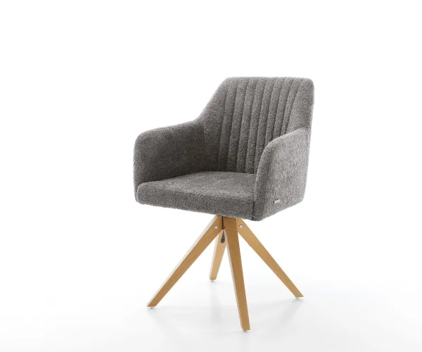 Esszimmerstuhl Greg-Flex Bouclé Grau Holzgestell kantig Natur