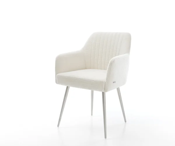 Esszimmerstuhl Greg-Flex Bouclé Soft Beige 4-Fuß konisch Edelstahl Taschenfederkern