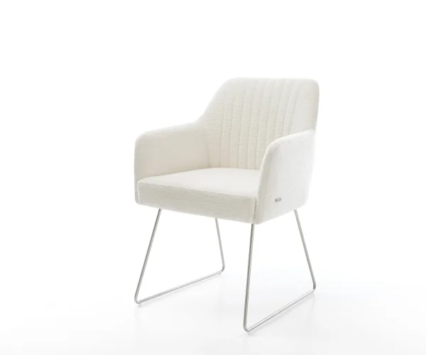Esszimmerstuhl Greg-Flex Bouclé Soft Beige Kufengestell Edelstahl Taschenfederkern