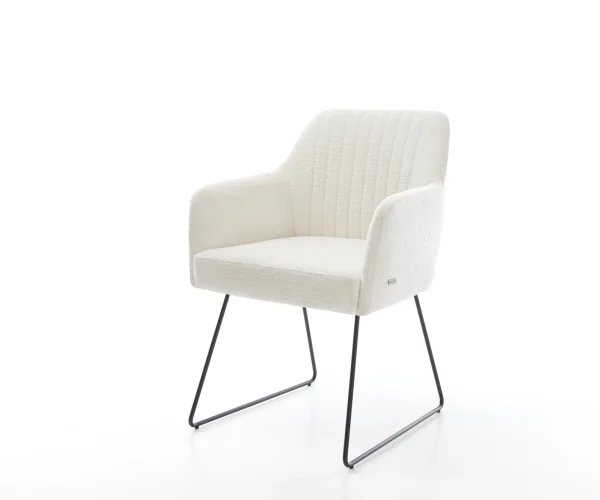 Esszimmerstuhl Greg-Flex Bouclé Soft Beige Kufengestell Schwarz Taschenfederkern