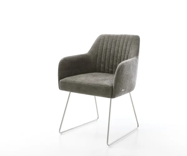 Esszimmerstuhl Greg-Flex Bouclé Soft Schlamm Kufengestell Edelstahl Taschenfederkern