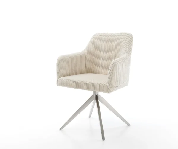 Esszimmerstuhl Greg-Flex Cord Beige Kreuzgestell breit Edelstahl Taschenfederkern