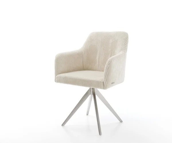 Esszimmerstuhl Greg-Flex Cord Beige Kreuzgestell kantig Edelstahl Taschenfederkern